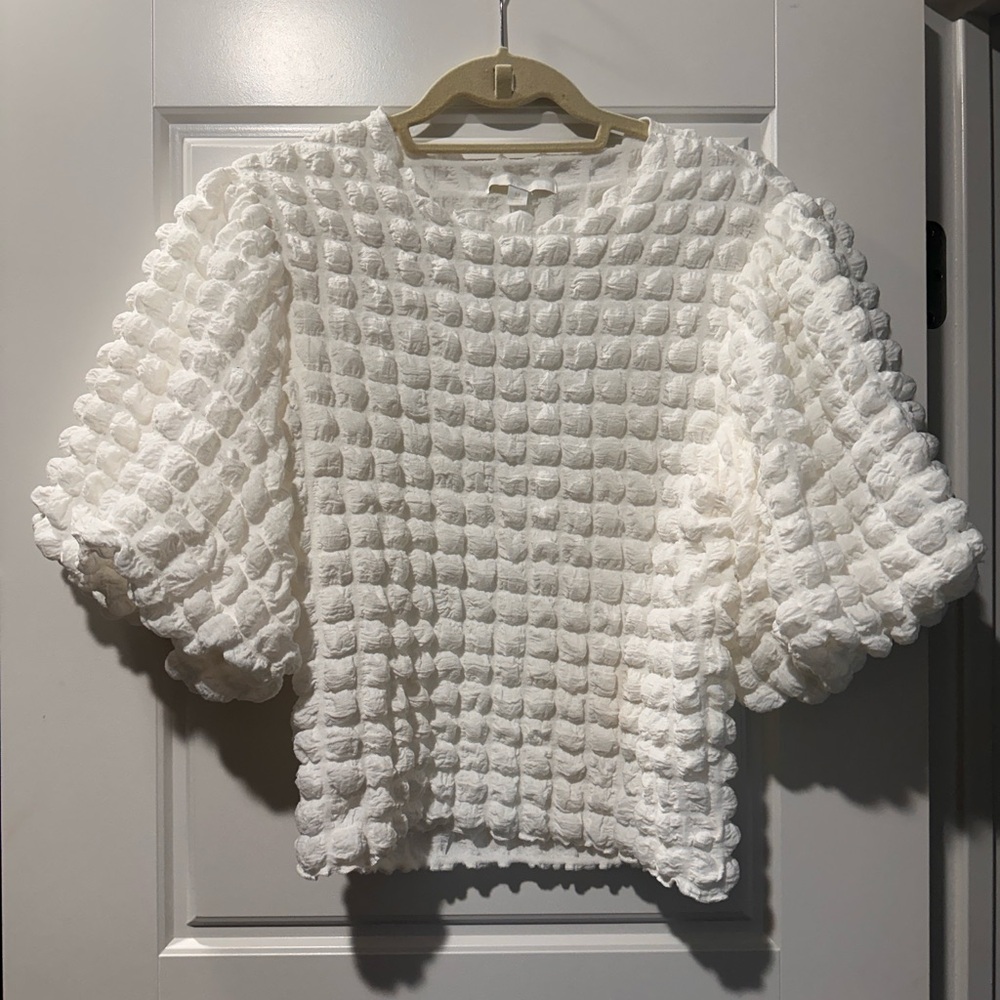 Anthropologie White Textured Blouse